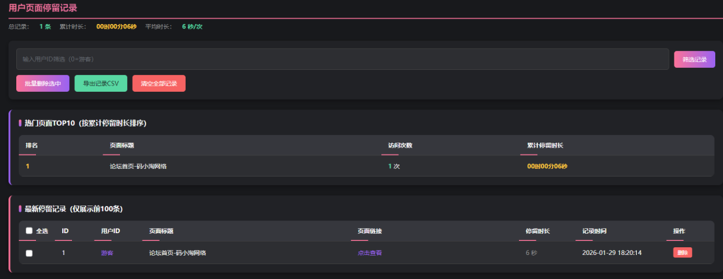 图片[1]-子比主题 — 用户页面停留记录插件【原创】-码小淘网络